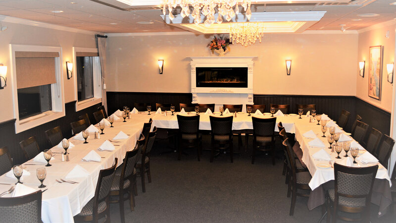 Banquet room with long tables
